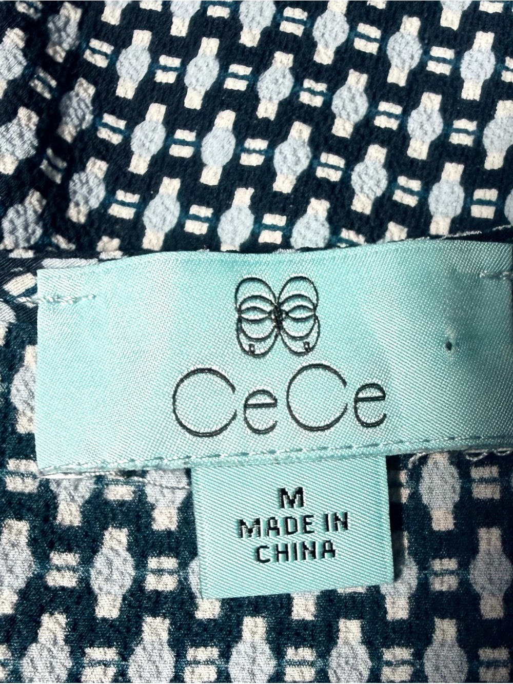 CeCe Light Blue Geometric V-Neck Tie-Sleeve Blouse - Picture 9 of 10